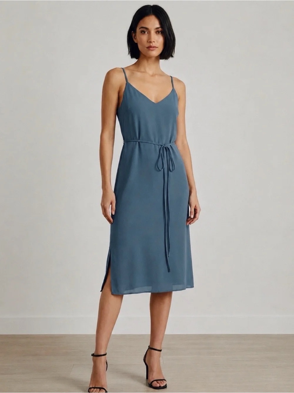 NWT Lulus Slate Blue Chiffon Tie-Waist
Midi Dress Size Large